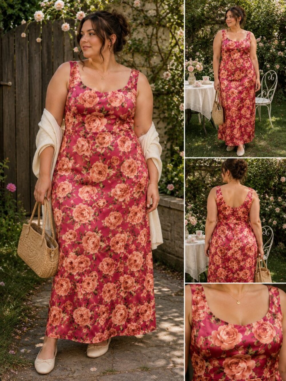 Wild Fable Pink Rose Print Satin Midi Dress XXL Cottagecore Coquette